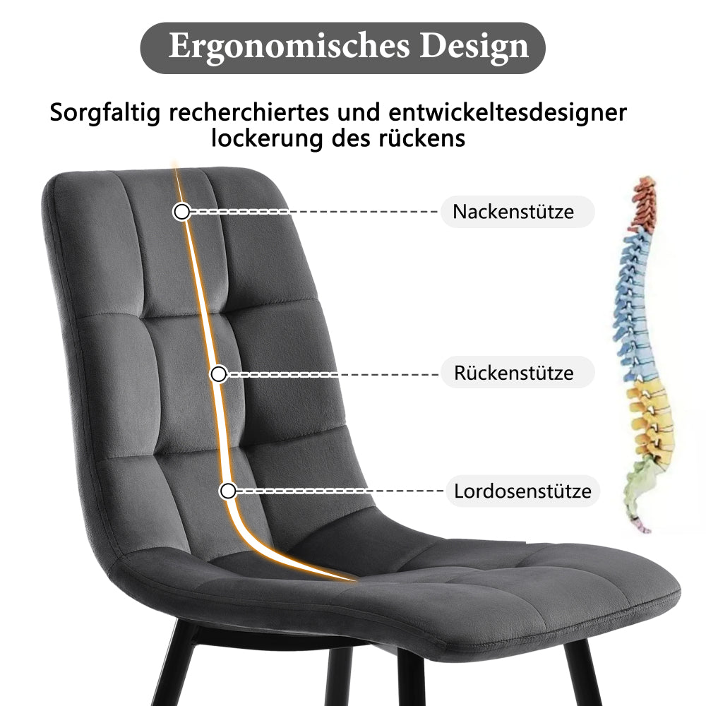 Dining chairs (set of 4), deep grey, 4pcs upholstered chair design with backrest, velvet seat and metal frame, the ideal choice for your dining and living areas.,  Dining Room Furniture, Elegant Dining Set, Stylish Backrest,