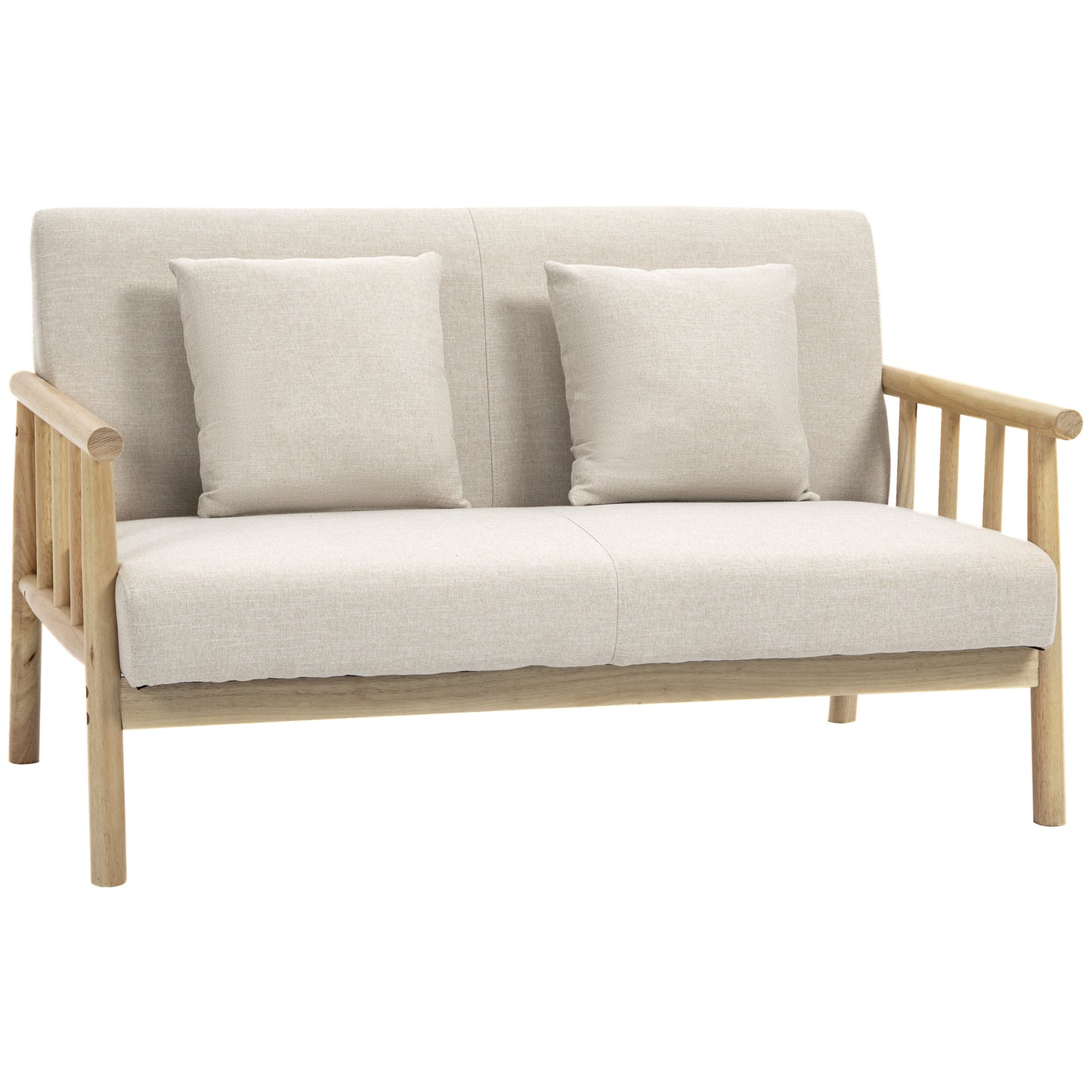 Tweezitsbankje – Bankje – Sofa – Zitbank – Tweezitsbank – Beige – Compact Formaat – Stevig Houten Frame