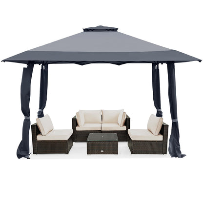 Tuinpaviljoen – Tuinprieel – Partytent – Pergola – Gazebo – 4x4 meter – Waterafstotend & UV-bescherming 50+ – Inclusief 4 muggennetten en draagtas met wieltjes