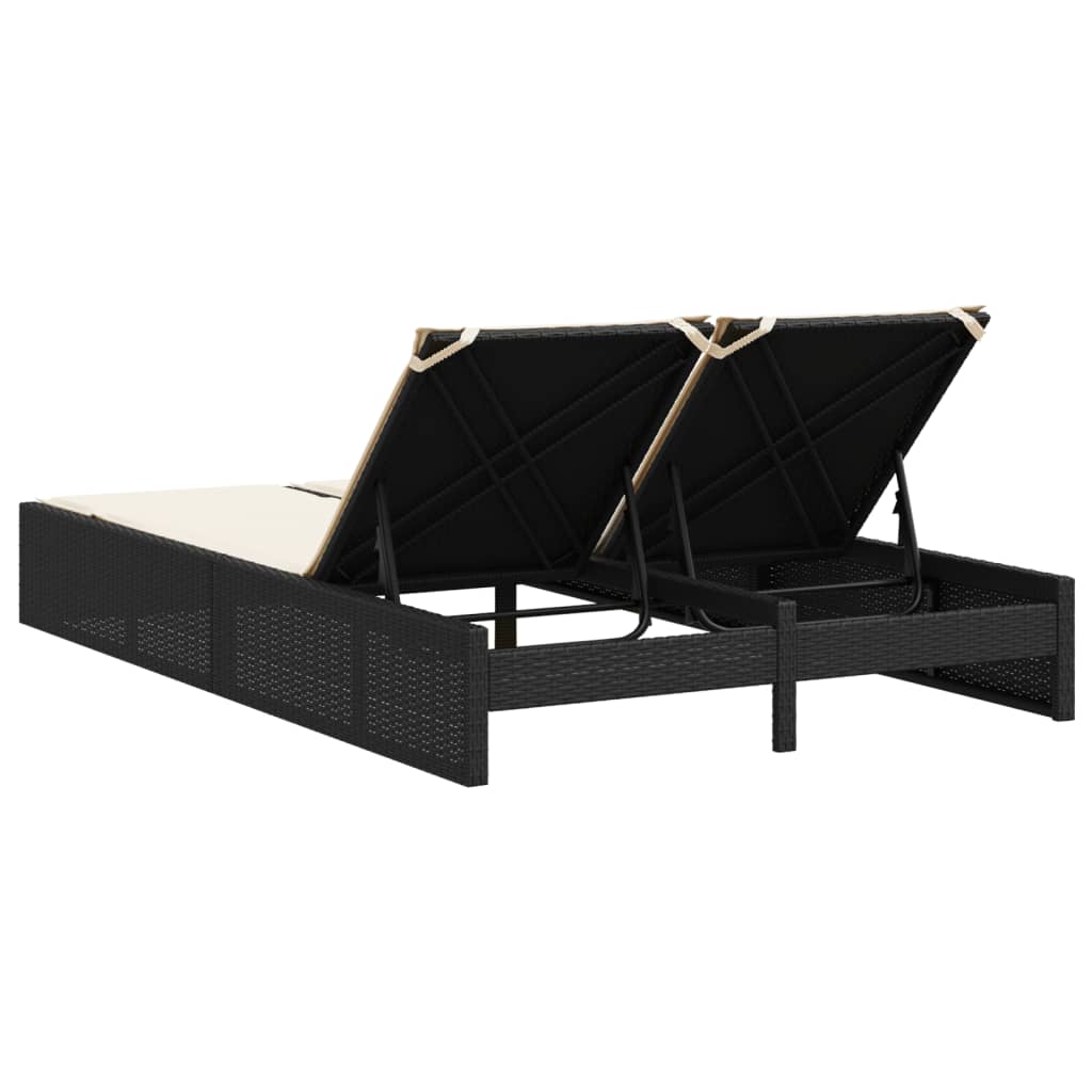 Dubbele Lounger – Tweezits Loungestoel – Buitenbank – Tuinbank – Zweisitzer Lounger – Verstelbare Rugleuning – Weerbestendig PE-Rattan – Zwart