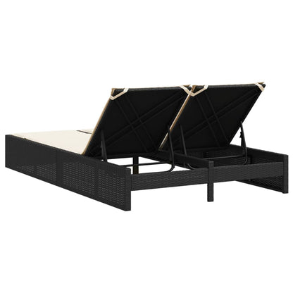 Dubbele Lounger – Tweezits Loungestoel – Buitenbank – Tuinbank – Zweisitzer Lounger – Verstelbare Rugleuning – Weerbestendig PE-Rattan – Zwart