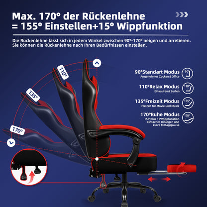 Gamingstoel – Bureaustoel – Computerstoel – Werkstoel – Gaming Chair – Ademend Stof – Uitklapbare Voetensteun