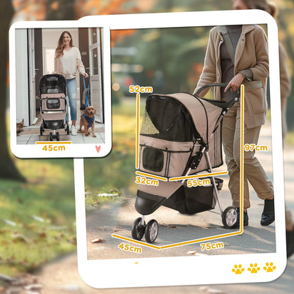Hondenbuggy – Hondenkar – Huisdierenwagen – Dierenwagen – Opvouwbare Buggy – Stevig Ijzeren Frame – UV-Beschermende Oxford Stof – Koffiebruin