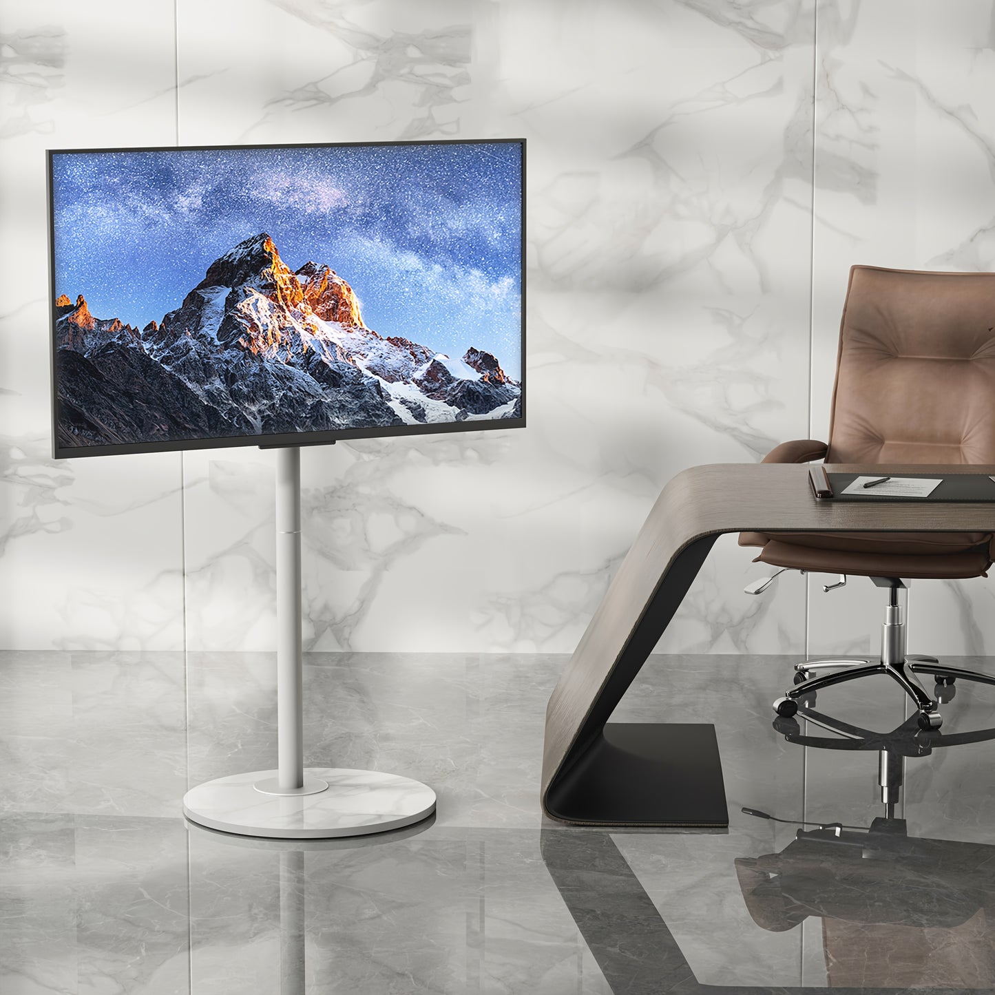 TV Standaard – TV Statief – Vloerstandaard – TV Voet – Monitorstandaard – Verstelbare Hoogte 130-170 cm – Sintered Stone Basis & SPCC Staal