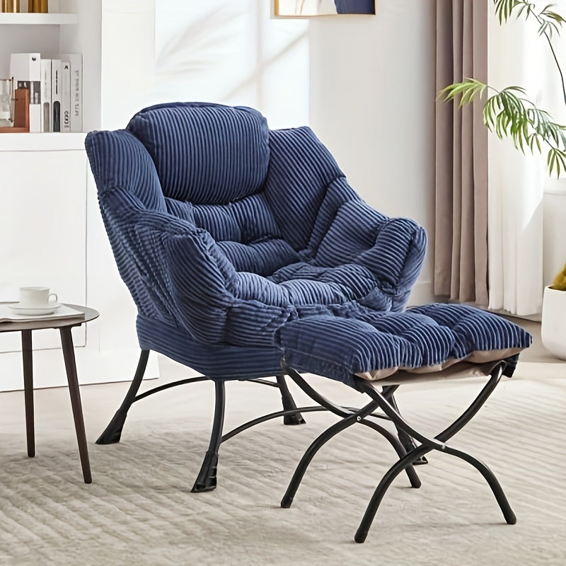 Fauteuil – Relaxstoel – Leesstoel – Loungefauteuil – Armstoel – Velvet Bekleding – Met Metalen Frame – Compact Navyblauw
