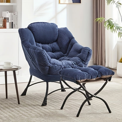 Fauteuil – Relaxstoel – Leesstoel – Loungefauteuil – Armstoel – Velvet Bekleding – Met Metalen Frame – Compact Navyblauw