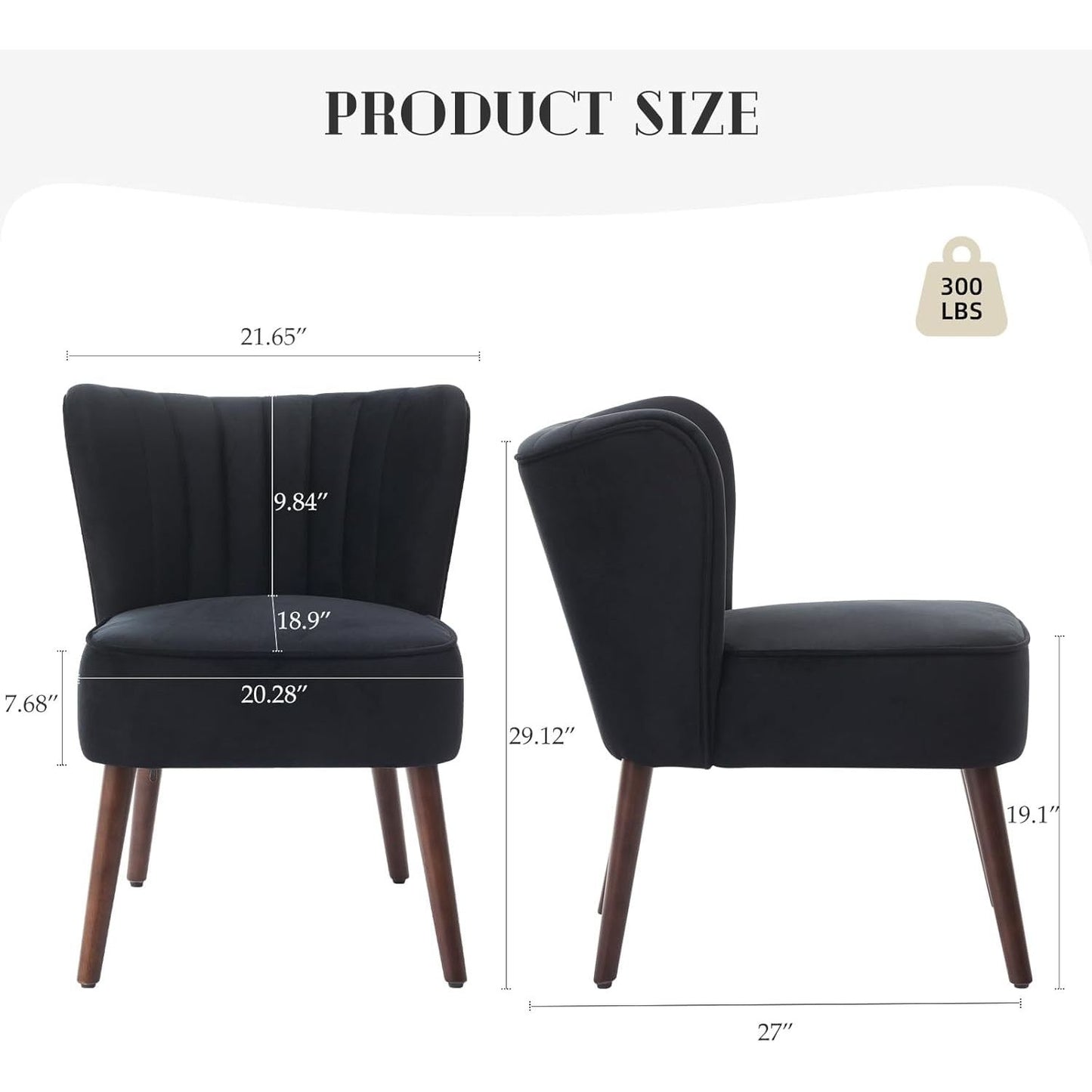 Mid-Century Loungezetel – Fauteuil – Accentstoel – Relaxstoel – Wingback Stoel – Zwart Katoenfluweel – Verstelbare Hardhouten Poten