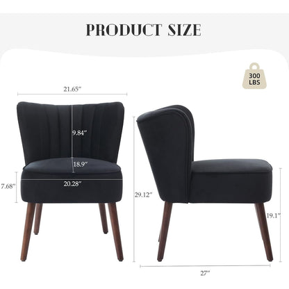 Mid-Century Loungezetel – Fauteuil – Accentstoel – Relaxstoel – Wingback Stoel – Zwart Katoenfluweel – Verstelbare Hardhouten Poten