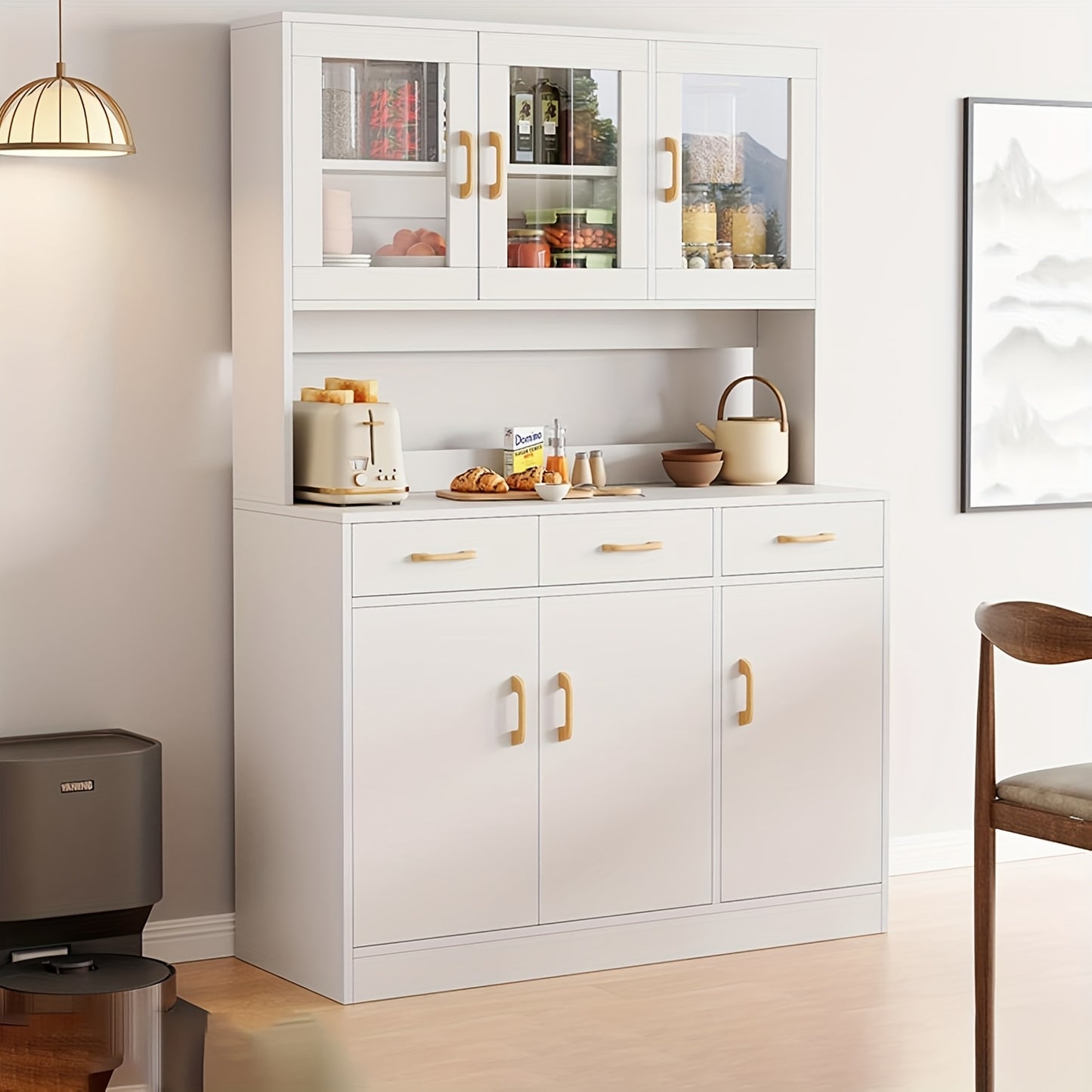 Keukenkast – Keukenbuffet – Opbergkast – Voorraadkast – Keukenonderkast – Wit Modern Design – Stevige Dikke Platen & Glazen Deuren