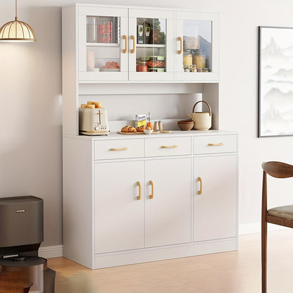 Keukenkast – Keukenbuffet – Opbergkast – Voorraadkast – Keukenonderkast – Wit Modern Design – Stevige Dikke Platen & Glazen Deuren