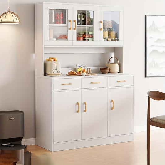 Keukenkast – Keukenbuffet – Opbergkast – Voorraadkast – Keukenonderkast – Wit Modern Design – Stevige Dikke Platen & Glazen Deuren