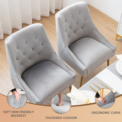 Bureaustoel – Stoel – Fauteuil – Zitstoel – Werkstoel – Mid-Century Modern Design – Fluwelen Bekleding – Metalen Frame – Verstelbare Rugleuning en Armleuningen – Zachte Sponsvulling – Makkelijk Schoon te Maken – Set van 2 – Grijs