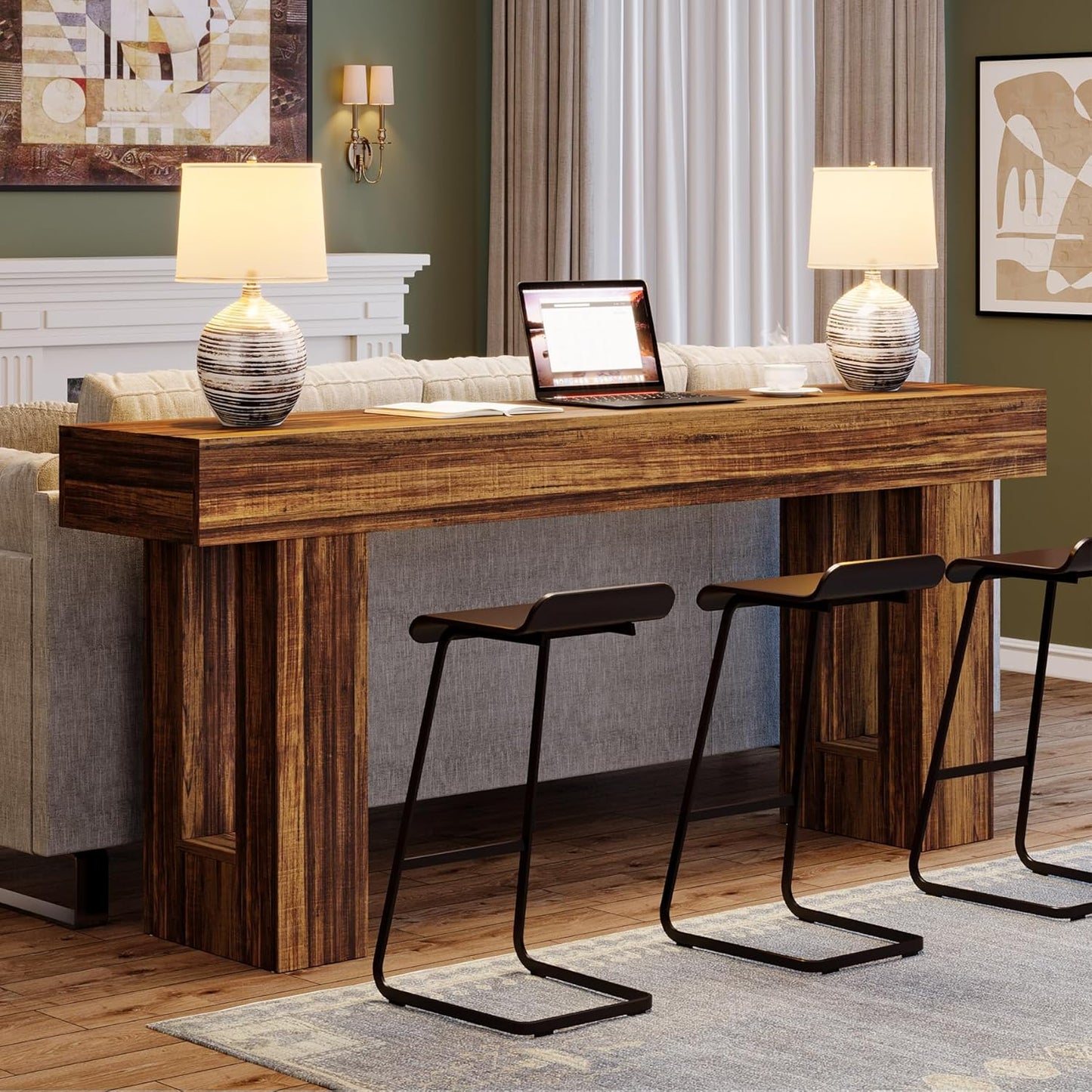 Vintage Sidetable – Wandtafel – Sofa Tafel – Haltafel – Console Tafel – 160 cm Lang – Robuust Houten Rustic Bruin