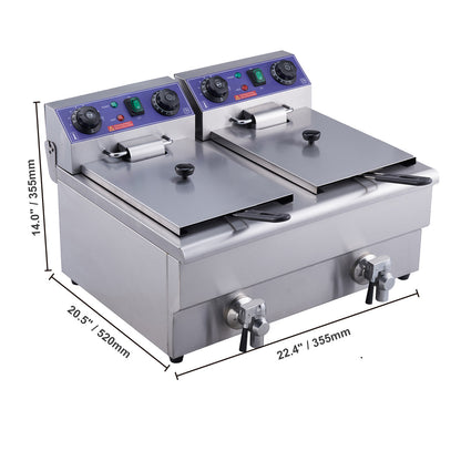 Dubbele Elektrische Friteuse – Frituurpan – Snack Friteuse – Professionele Friteuse – RVS Friteuse – 2x12 Liter – 2x3000W Verwarming – Verwijderbare Mandjes