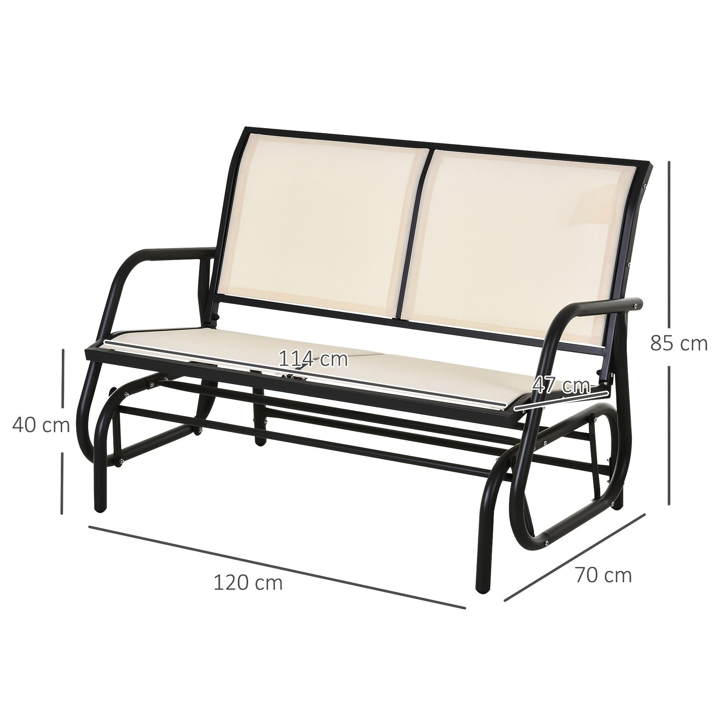 Loungebank – Loungestoel – 2-Zitsbank – Tuinbank – Bank – Metallisch Frame – Compact 120x70x85 cm – Zwart Champagne