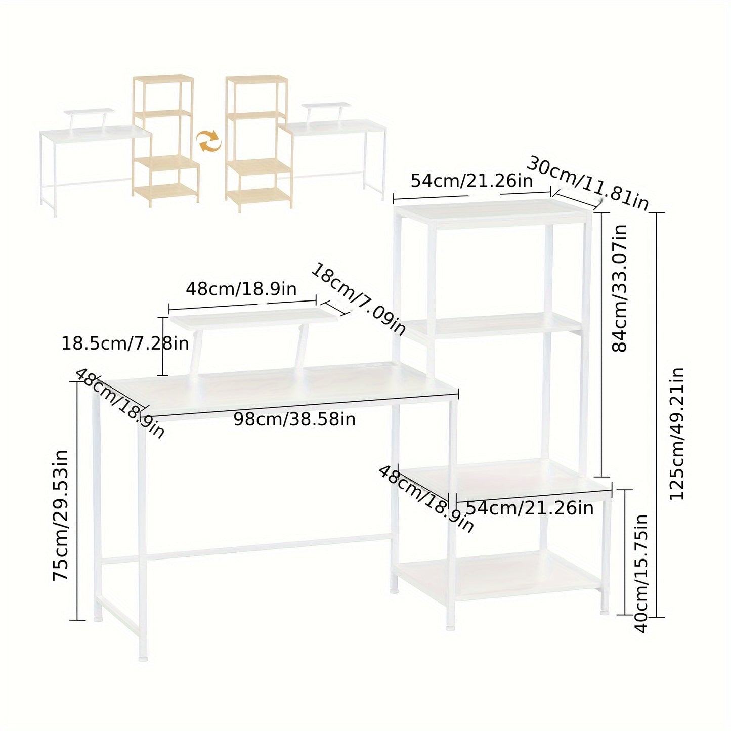 Bureau – Studietafel – Computertafel – Werkplek – Schrijftafel – Massief Houten Blad – Stevig Metalen Frame – Wit – Ruimtebesparend – Krasbestendig