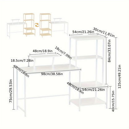 Bureau – Studietafel – Computertafel – Werkplek – Schrijftafel – Massief Houten Blad – Stevig Metalen Frame – Wit – Ruimtebesparend – Krasbestendig