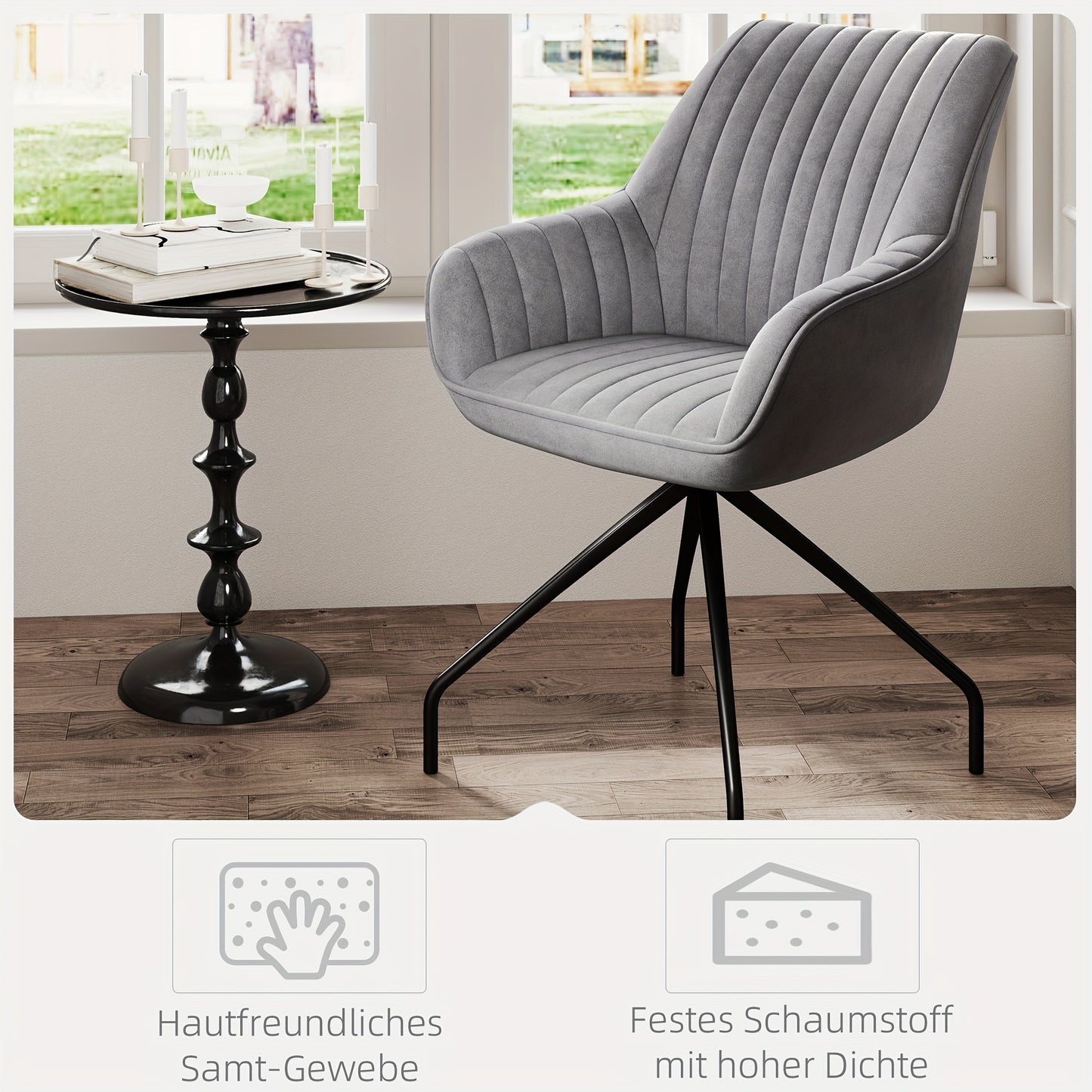 Draaifauteuil – Fauteuil – Lounge Stoel – Draaistoel – Relaxstoel – Velvetlook Stoffering – Met Armleuningen – 360 Graden Draaibaar – Stevig Metalen Onderstel