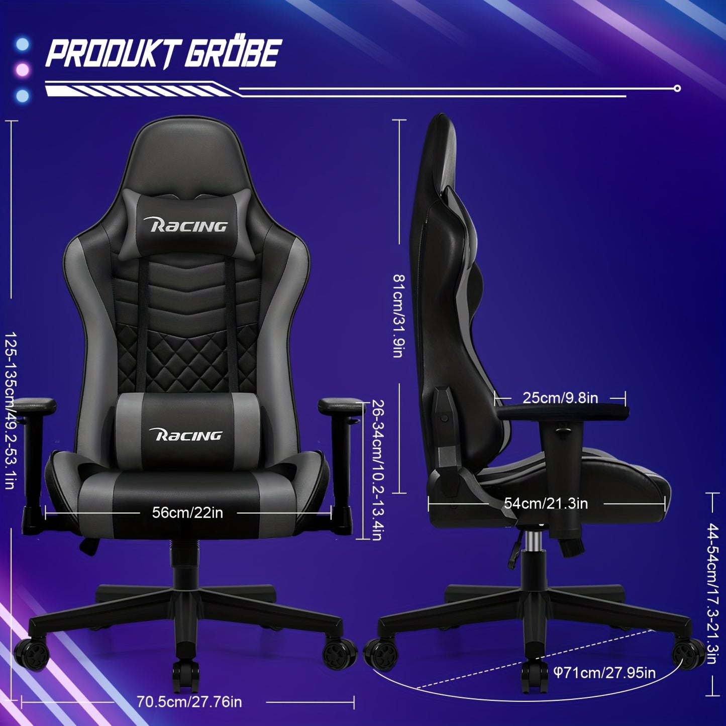 Ergonomische Gamingstoel – Bureaustoel – Gamestoel – Draaistoel – Kantelstoel – Variant Optie 3 – Kantelfunctie 170 Graden – Verstelbare Lendensteun en Hoofdsteun