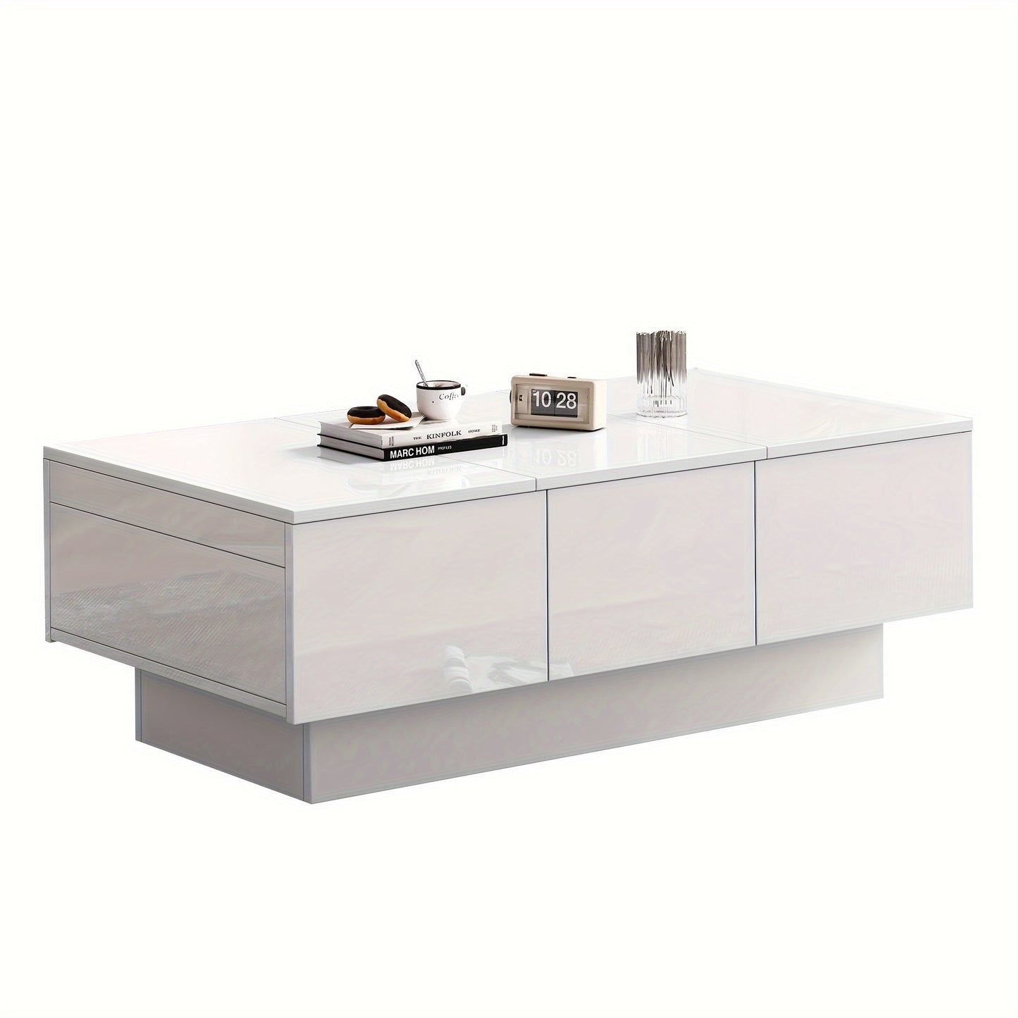 Salontafel – Coffee Table – Woonkamertafel – Tafeltje – Tafel met Opbergruimte – Wit Met Schuiffunctie – 2 Verborgen Vakken & 2 Lades – 100x55x35 cm – Modern Design