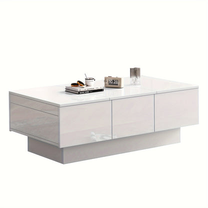 Salontafel – Coffee Table – Woonkamertafel – Tafeltje – Tafel met Opbergruimte – Wit Met Schuiffunctie – 2 Verborgen Vakken & 2 Lades – 100x55x35 cm – Modern Design