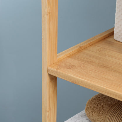 Badkamerkast – Badkamermeubel – Opbergkast – Kolomkast – Wastafelonderkast – Bamboe Materiaal – Compact 30x30x140 cm – Tip-Over Beveiliging