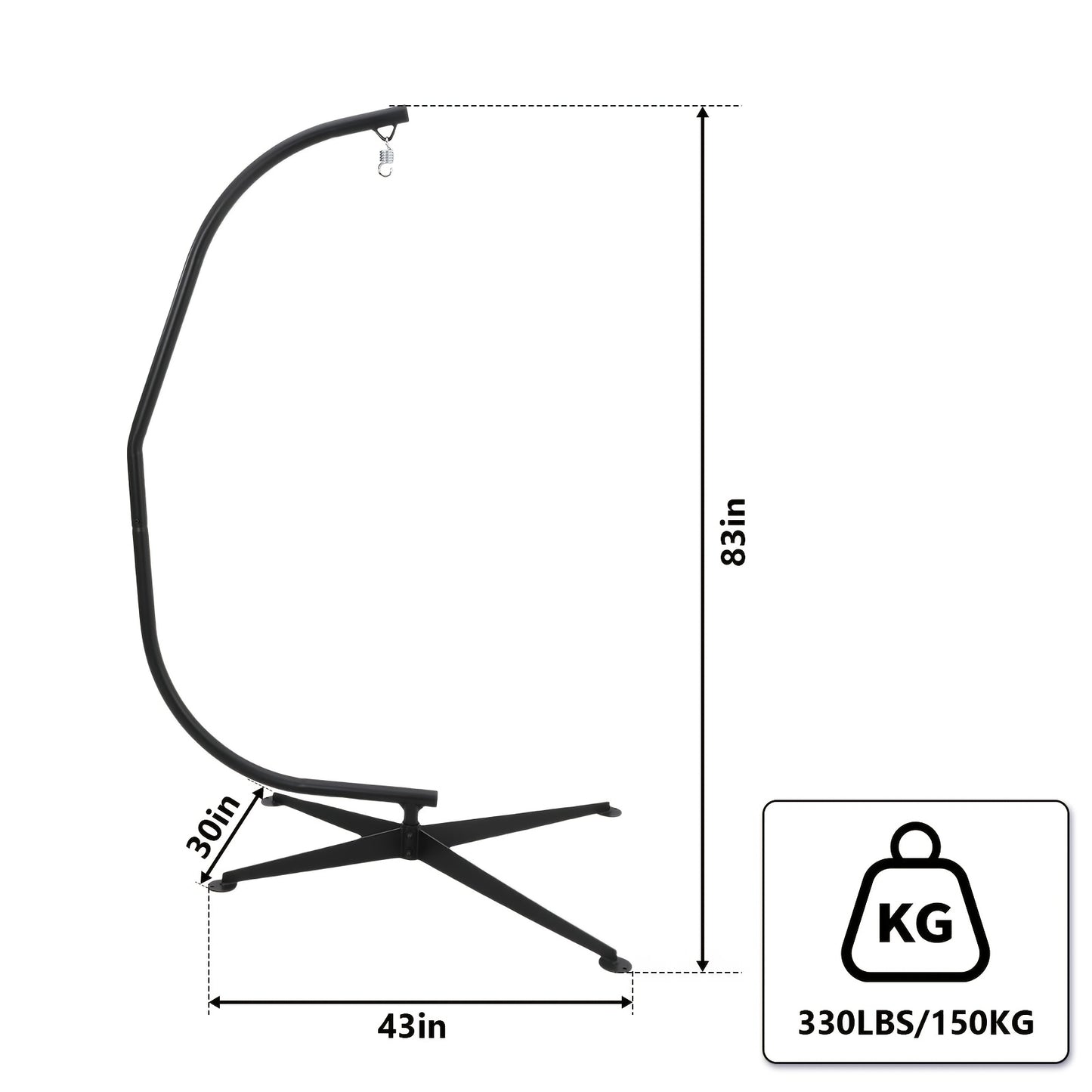 Hangstoelstandaard – Schommelstandaard – Hangstoel Frame – Hangmat Standaard – Zwarte Metalen Steun – Extra Lang 210 cm – Draagkracht 150 kg