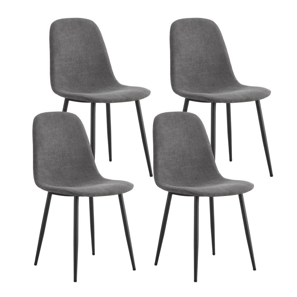 Eettafelset 5-delig – Eetkamerset – Dinerset – Tafel met Stoelen – Witte Tafel Met Gouden Metalen Poten – Grijze Linnen Bekleding – Stevig & Duurzaam – Modern Elegant Design