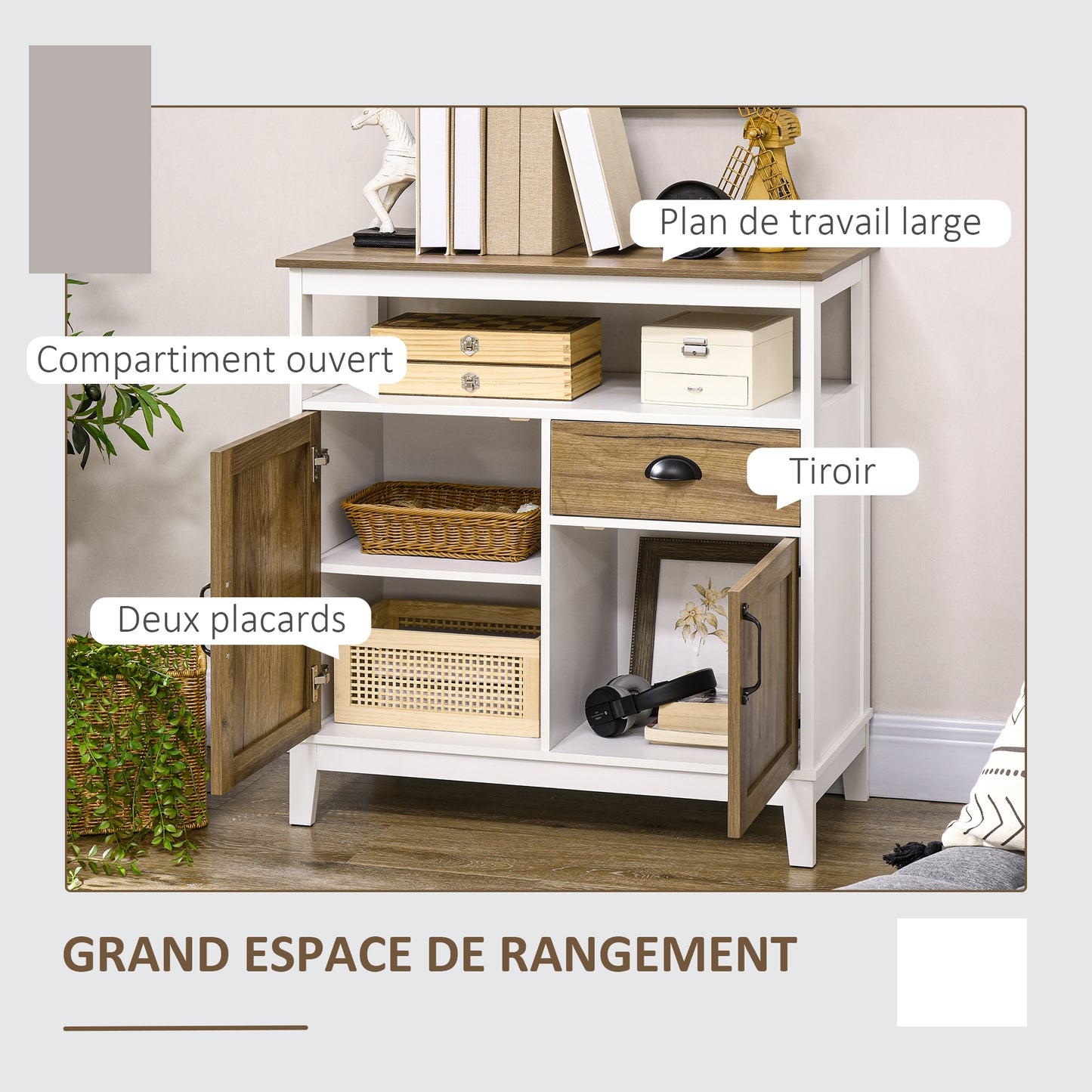 Buffetkast – Opbergkast – Keukenkast – Dressoir – Kast Met Lade – Bruin Eiken – 76,6 x 35 x 81,5 cm – Verstelbare Plank