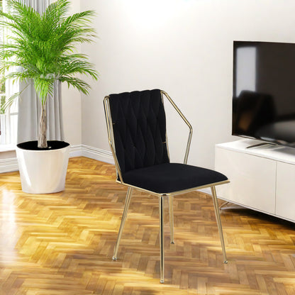 Eetkamerstoelen – Stoelen – Kuipstoelen – Keukenstoelen – Woonkamerstoelen – Velvet Bekleding – Metalen Onderstel – Set Van 2 – Zithoogte 42,5 cm – Zwart