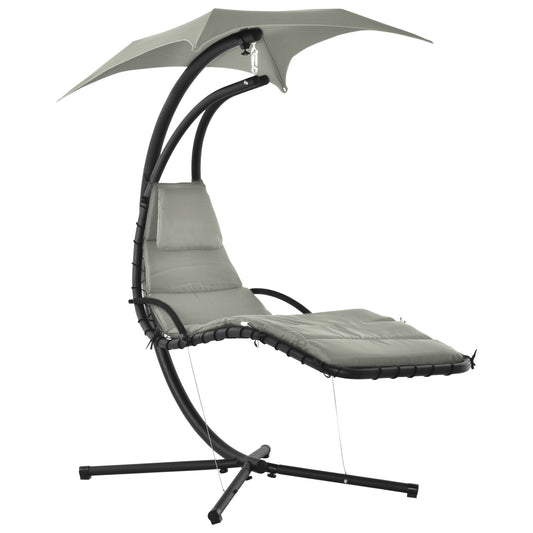 Hangstoel – Schommelstoel – Zitzak – Loungestoel – Zonnehangstoel – Modern Grijs – Verstelbare Zonneklep – Epoxy Stalen Frame
