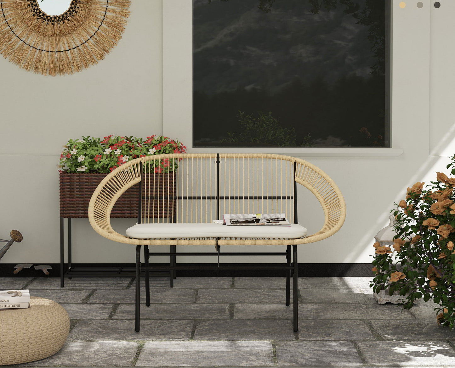 Tuinbank – Buitenbank – Parkbank – Balkonbank – Zwart – 2-zits – Weerbestendig Staal – PE-Rattan Design