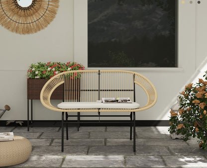 Tuinbank – Buitenbank – Parkbank – Balkonbank – Zwart – 2-zits – Weerbestendig Staal – PE-Rattan Design