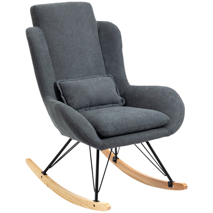 Schommelstoel – Wipstoel – Rocking Chair – Relaxstoel – Fauteuil – Hoog Dichtheid Foam Kussen – Grijs Linnen Bekleding