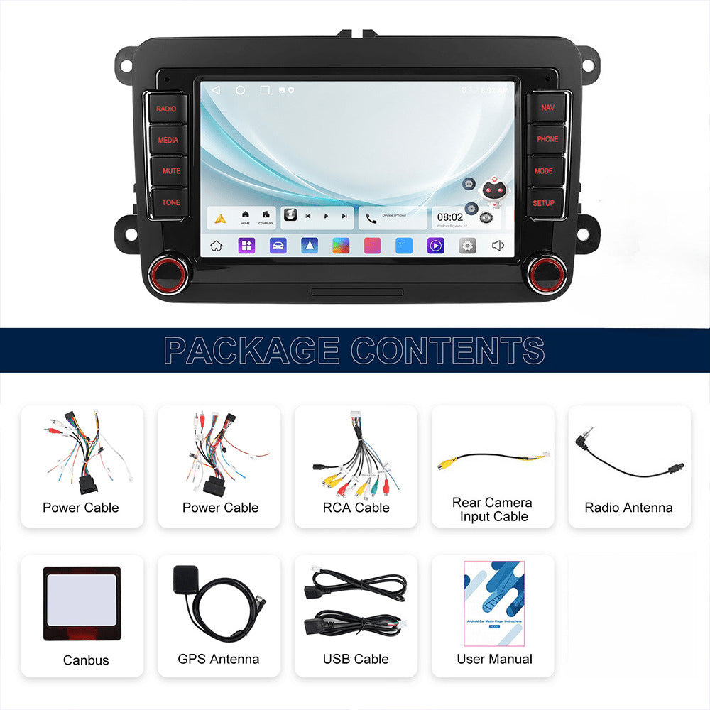 [2G+64G] Android 15 7" Touchscreen  Radio for Volkswagen,, Caddy T5, Tiguan Transporter, Golf MK5, MK6 Beetle, Skoda Octavia Seat with Wireless CarPlay, Android Auto, GPS, FM and RDS