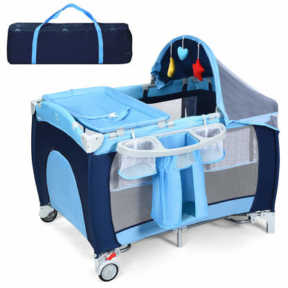Compact Reisbedje – Opvouwbaar Babybedje – Draagbaar Campingbedje – Reiswieg – Multifunctioneel Babybed – Met Luifel & Muskietennet – 2-Lagen Ontwerp met Opbergruimte