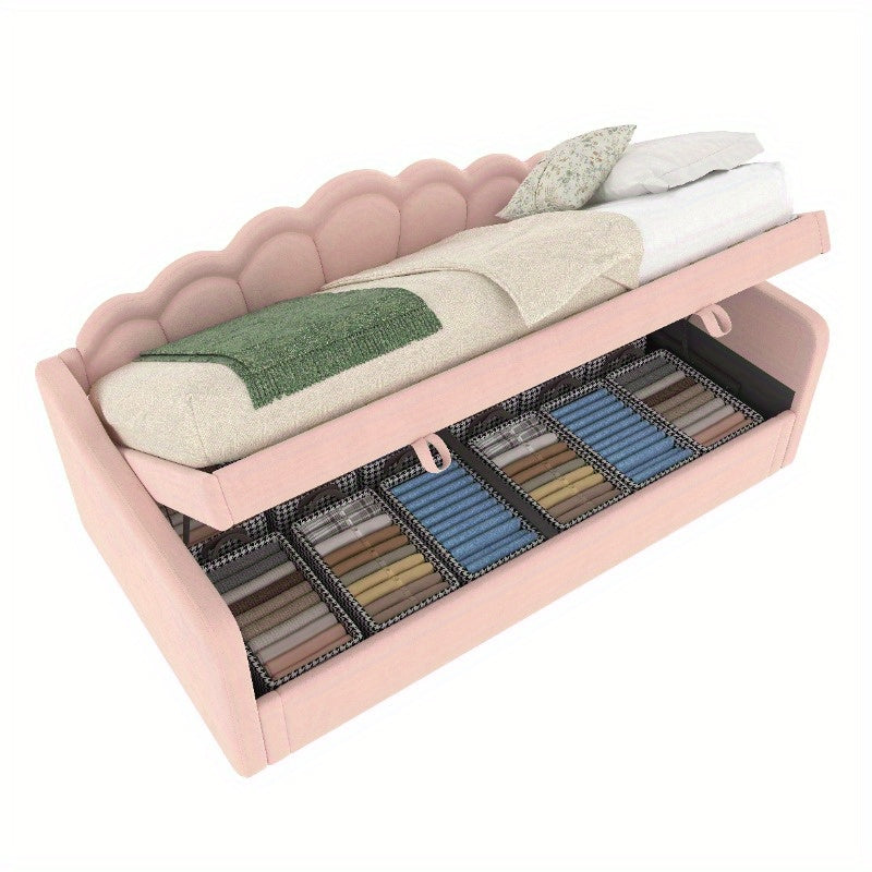 Sofa Bed – Slaapbank – Slaapzetel – Bedbank – Multifuntionele Bank – Met Hydraulische Opbergruimte – Met Metalen Frame – Roze – 90x200 cm – Zonder Matras