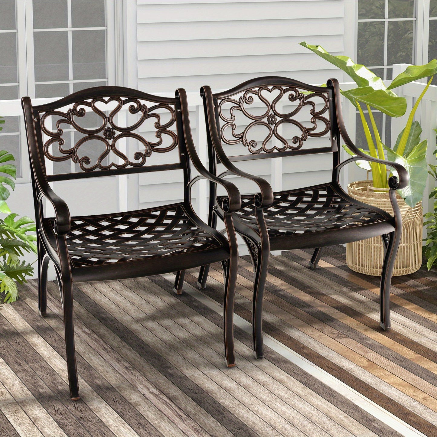 Tuinstoelen – Balkonstoelen – Terrasstoelen – Achtertuinstoelen – Aluminium Stoelen – 2-Delige Set – Weerbestendig Gietaluminium – Comfortabele Armleuningen – Kleur Brons