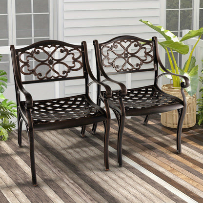 Tuinstoelen – Balkonstoelen – Terrasstoelen – Achtertuinstoelen – Aluminium Stoelen – 2-Delige Set – Weerbestendig Gietaluminium – Comfortabele Armleuningen – Kleur Brons