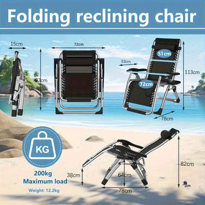Folding deck chair with cushions, sun lounger for garden, terrace, beach and pool - Folding lounge chair with cushions, load capacity 200kg