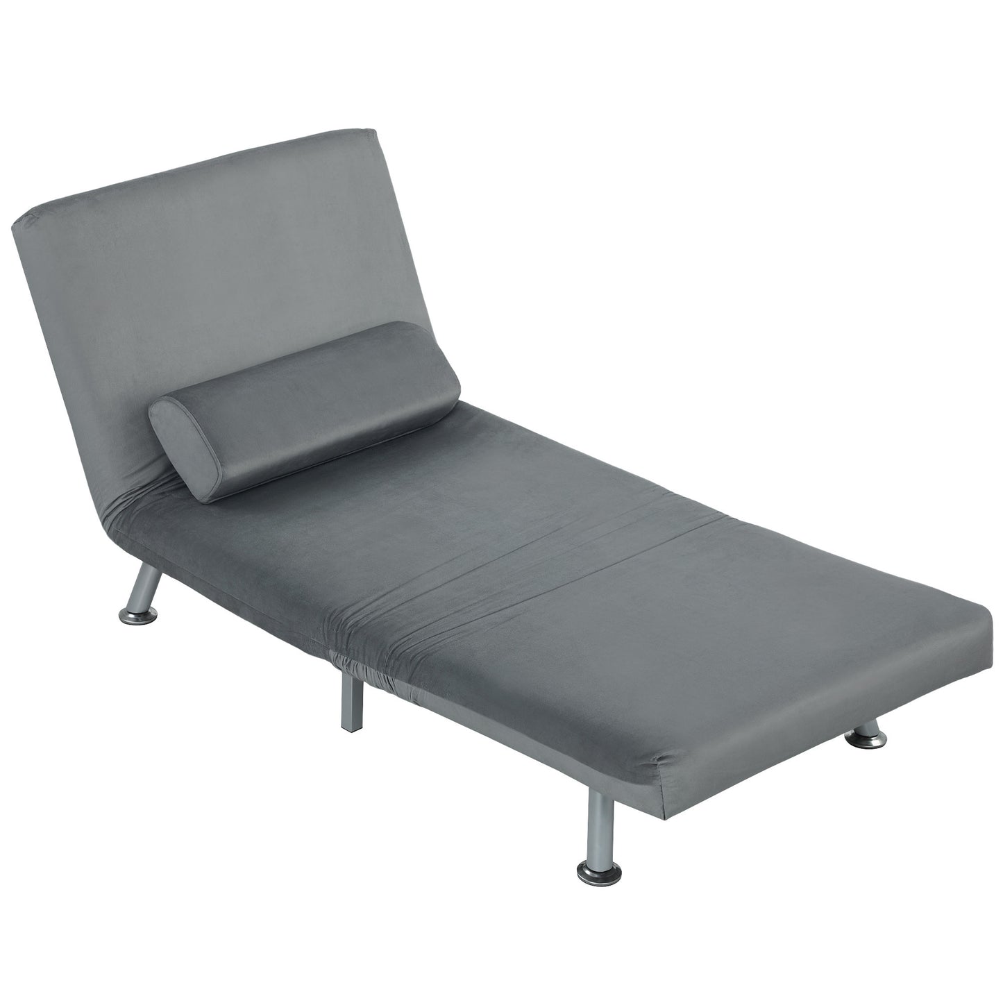 Ligstoel – Tuinstoel – Loungestoel – Relaxstoel – Slaapstoel – Verstelbare Rugleuning – Velvet Look Grijs – Opvouwbaar – Draagkracht 150 kg