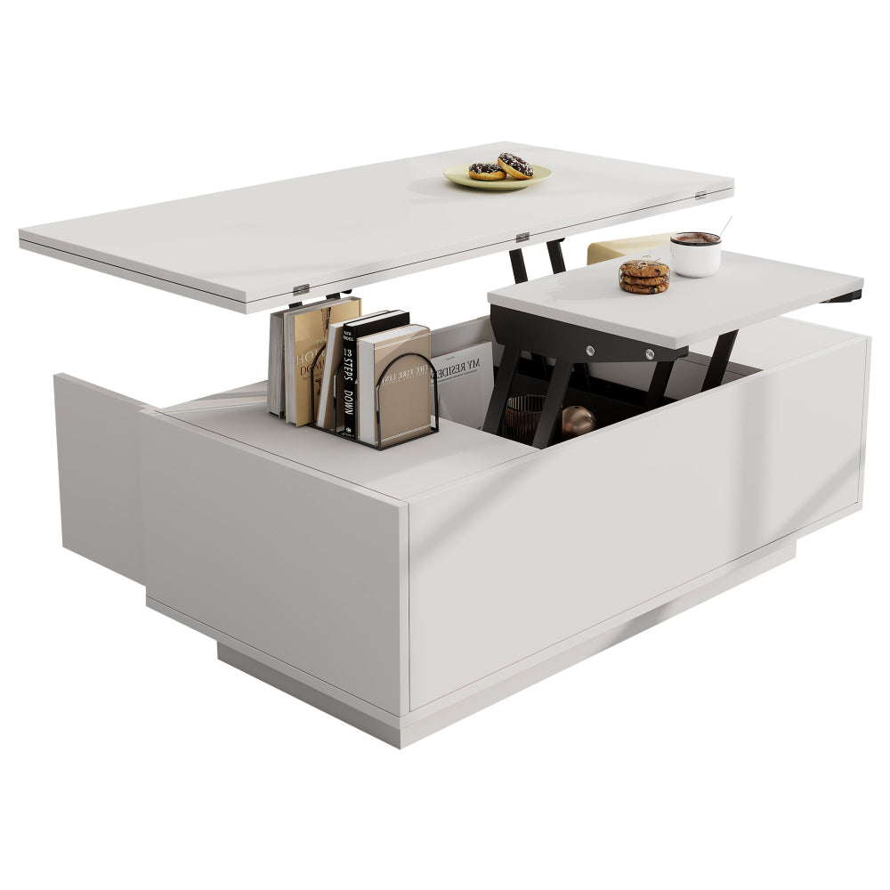 Salontafel – Koffietafel – Bijzettafel – Woonkamertafel – Tafel – Verstelbare Hoogte – Verborgen Opbergruimte – Metaal Frame – Max 50 kg Draagvermogen