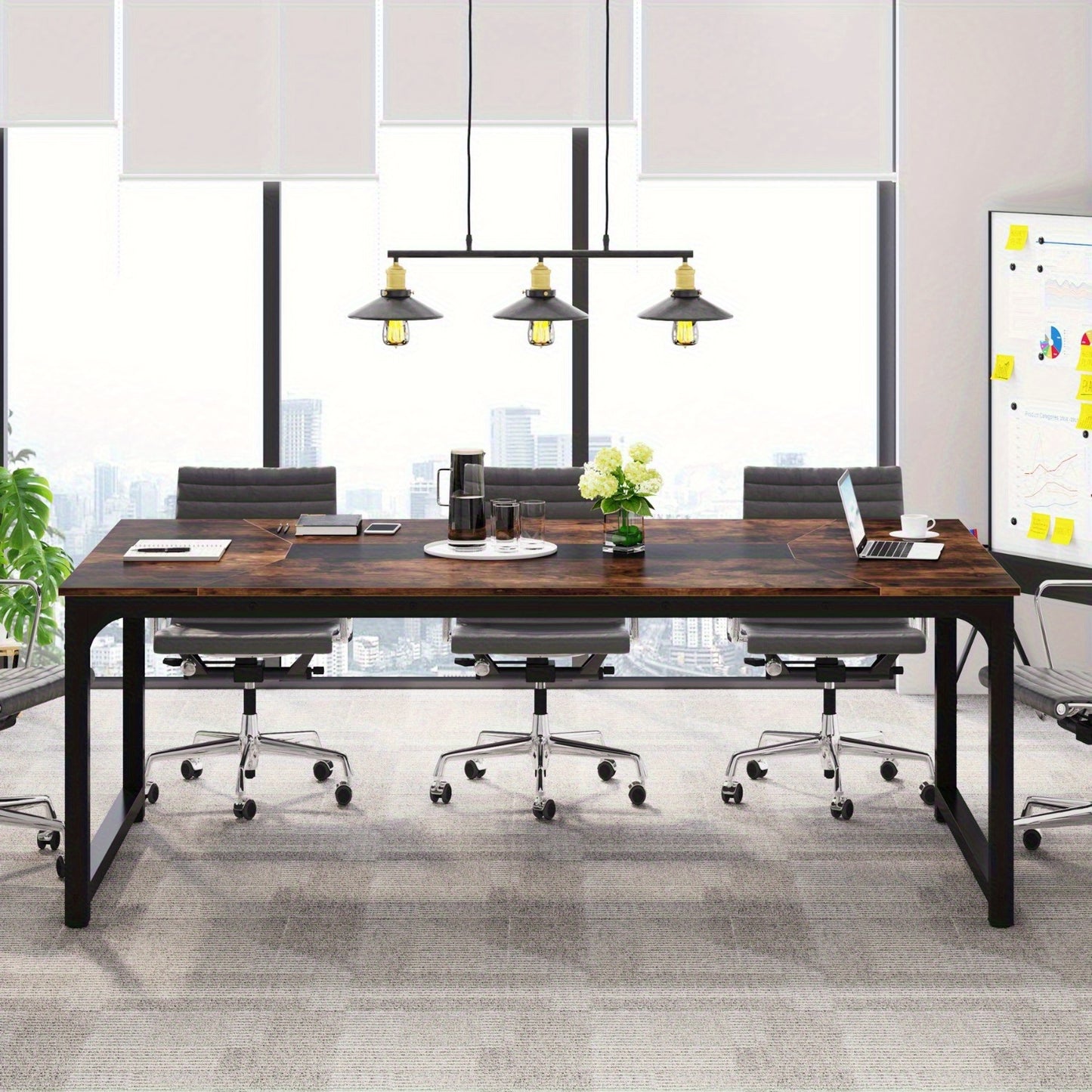 Vergadertafel – Bureautafel – Werktafel – Eettafel – Conferentietafel – Industrieel Design – Robuust Houten Blad 180x90 cm