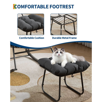 Grand Patio Outdoor Rocking Chair with Footstool | Modern Iron Frame, Polished Finish, Comfort Cushion, Spot-clean Care, Ideal for Balcony, Patio, Porch