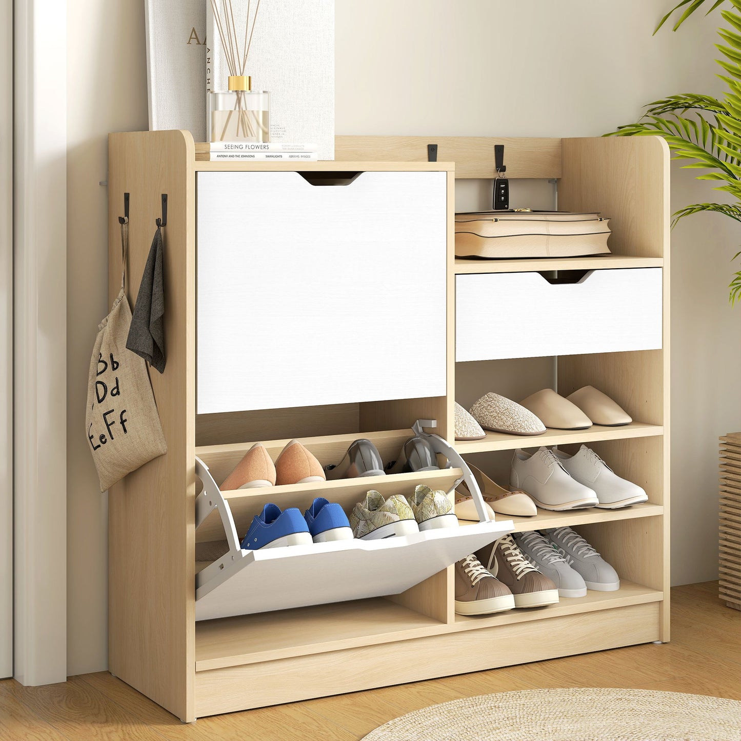 Schoenenkast – Schoenenrek – Schoenopberger – Halmeubel – Schoenenkastje – Natuurlijke Uitstraling – Kantelbare Lades