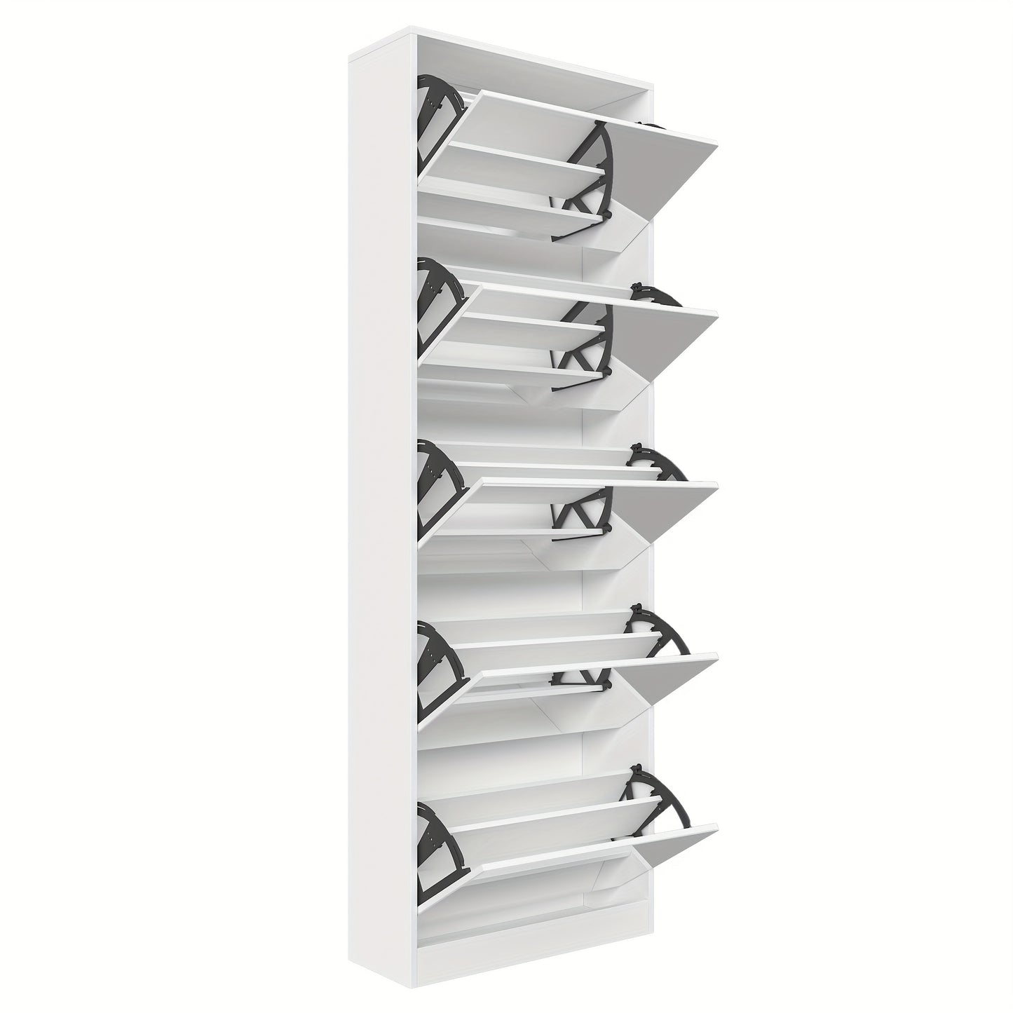 Shoe Storage Unit with a Full-Length Mirror, Featuring a Double Rack And Five Flip Drawers, Designed in White Wood for Organizing Shoes in Entryways, Hallways, And Corridors.