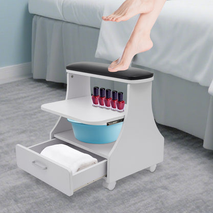 Nageltafel – Manicuretafel – Pedicuretafel – Nagelsalontafel – Werkbank – 3 Opbergniveaus – Brede Voetbadplatform – Vergrendelbare Zwenkwieltjes – Zwart