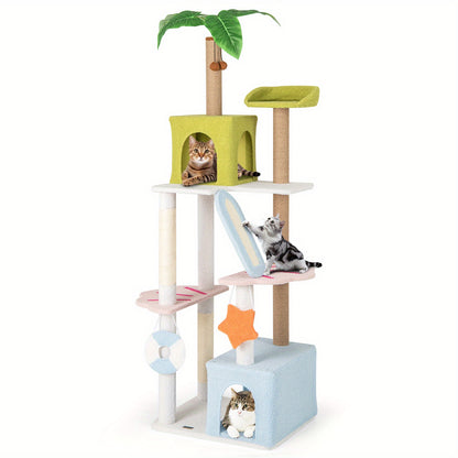 Kattenboom – Krabpaal – Kattenhuis – Klimmeubel – Kattencondo – Strandthema – 180 cm Hoog – Sisal en Jute Krabpalen