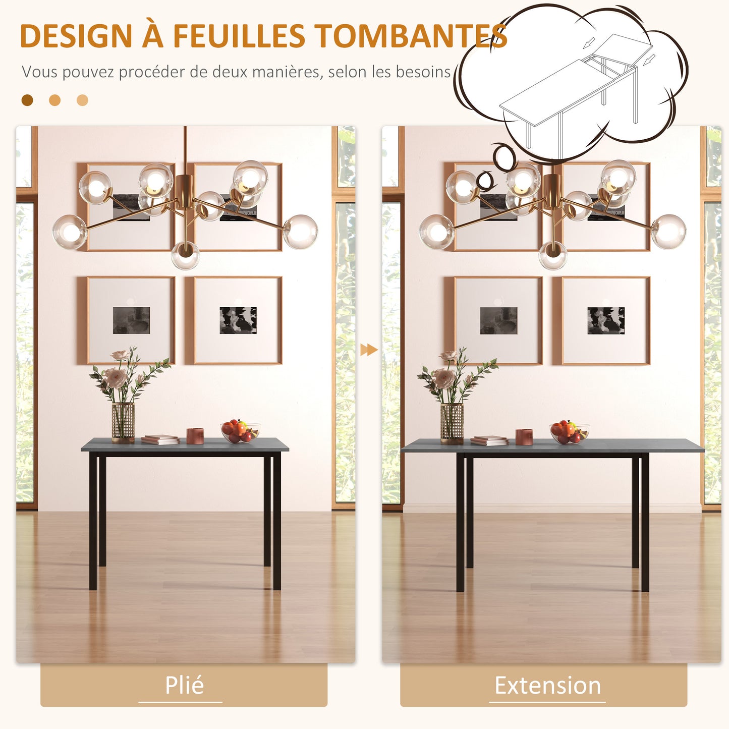 Uitschuifbare Eettafel – Inklapbare Tafel – Uitbreidbare Tafel – Compacte Eettafel – Moderne Keukentafel – Donkergrijs Metalen Frame – Groot Tafelblad 160x70 cm