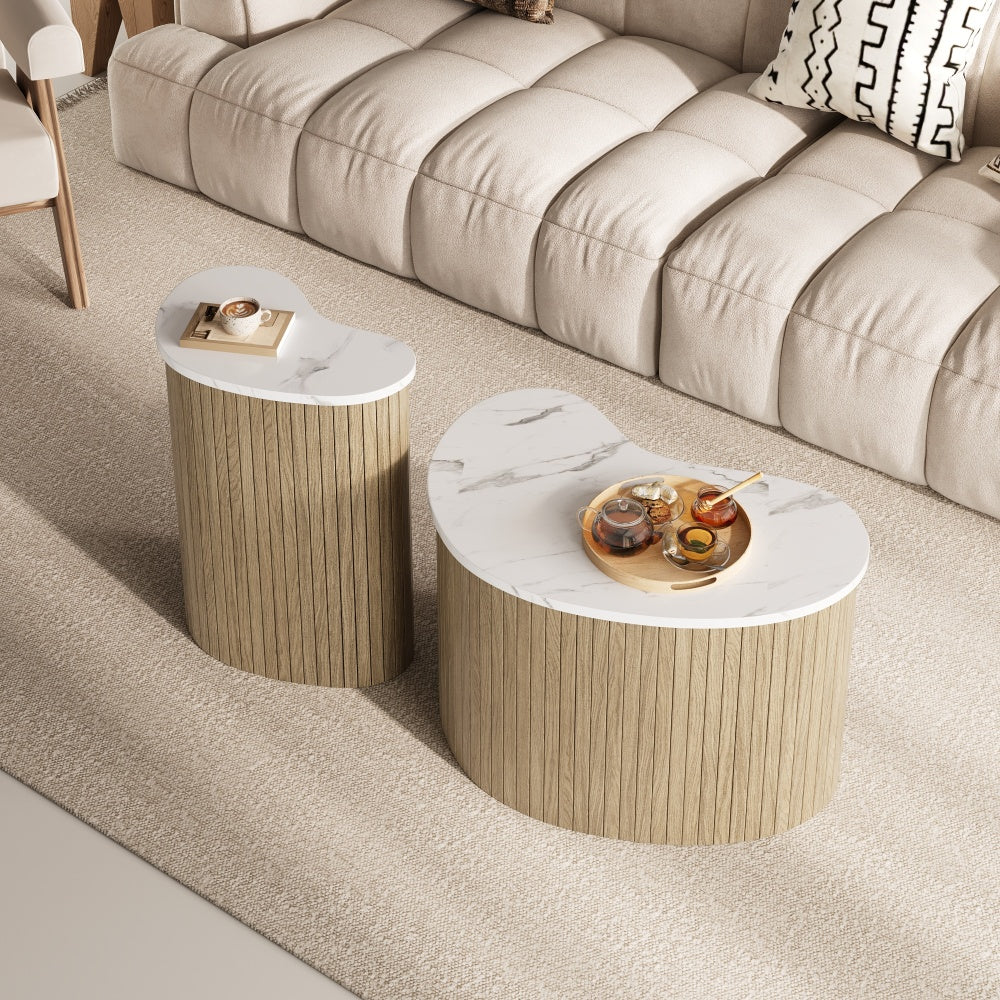 Modern Minimalist Coffee Table with Marble-Effect End | Scandinavian-Inspired Side Table, Versatile Living Room Furniture, Flexibly Combined or Separated to Suit Different Layouts, Metal Construction